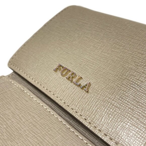 Auth FURLA - Gray Beige Leather Trifold Wallet - Picture 5 of 11